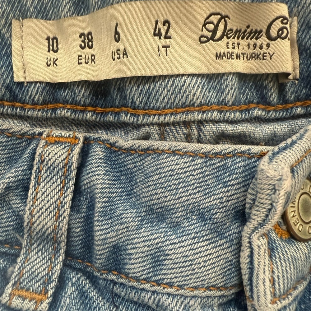 Embroidered Denim Skirt primark Denim Co Blue pastel peach Floral size 6 Boho - Picture 5 of 9